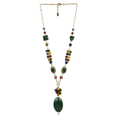 Collana lunga in pietre dure e resina con pendente
