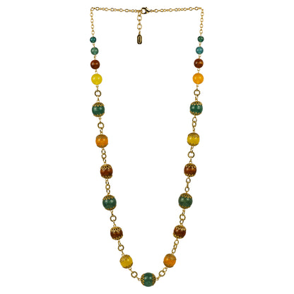 Multi-strand necklace of colored pearls and crystals
