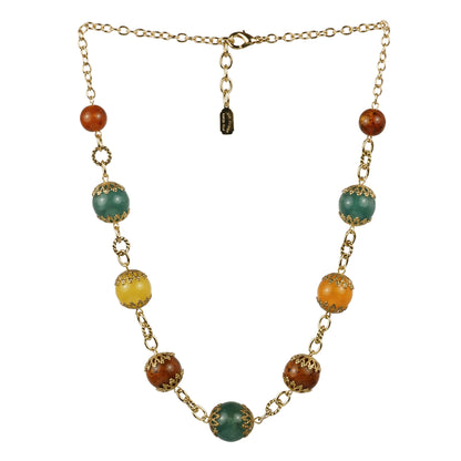 Multi-strand necklace of colored pearls and crystals