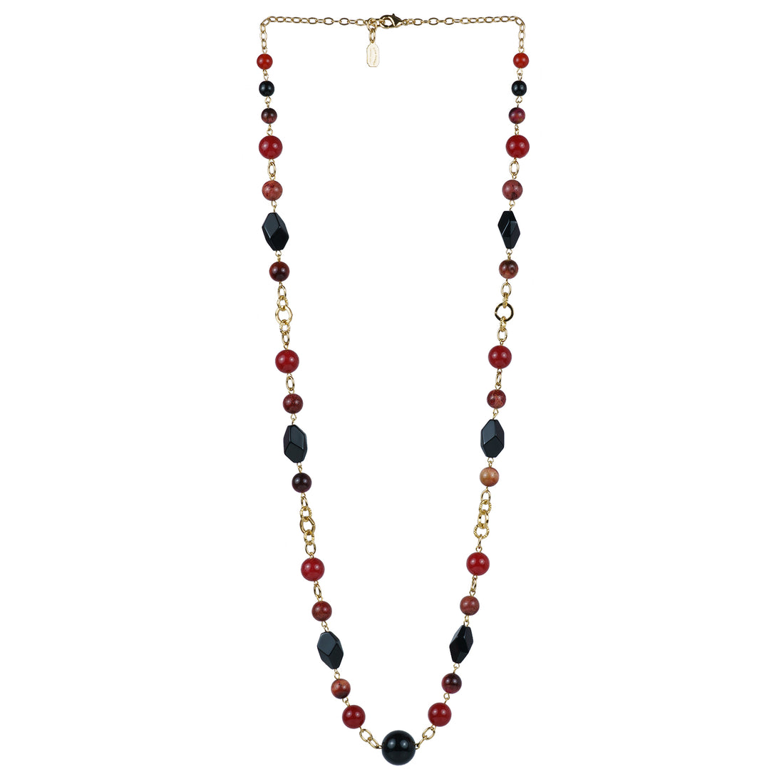 Necklace with snap clasp in semi-precious stones and pearls