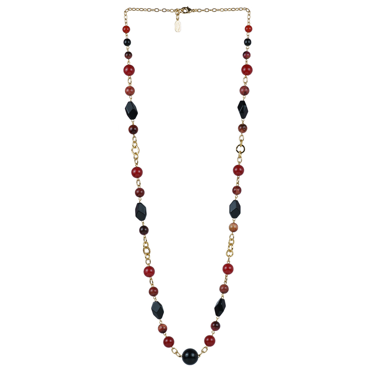 Necklace with snap clasp in semi-precious stones and pearls