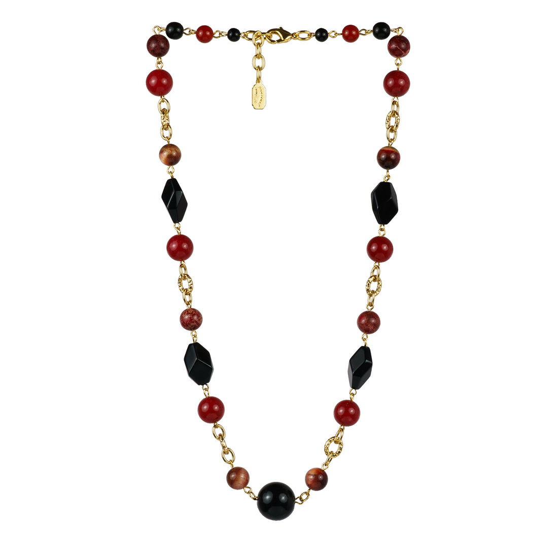 Necklace with snap clasp in semi-precious stones and pearls