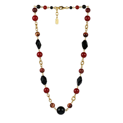 Necklace with snap clasp in semi-precious stones and pearls