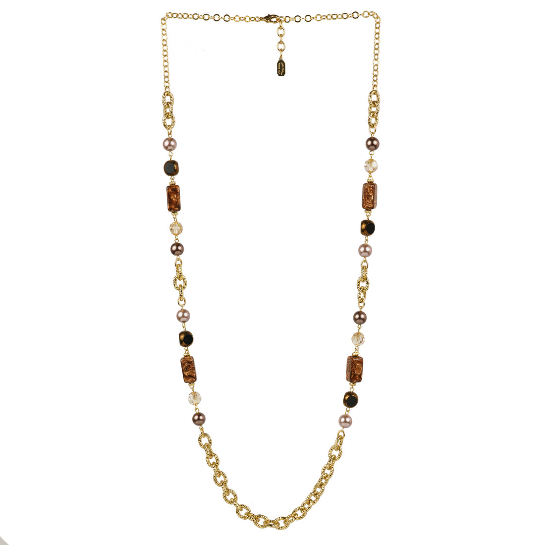 Long necklace of semiprecious stones and pearls