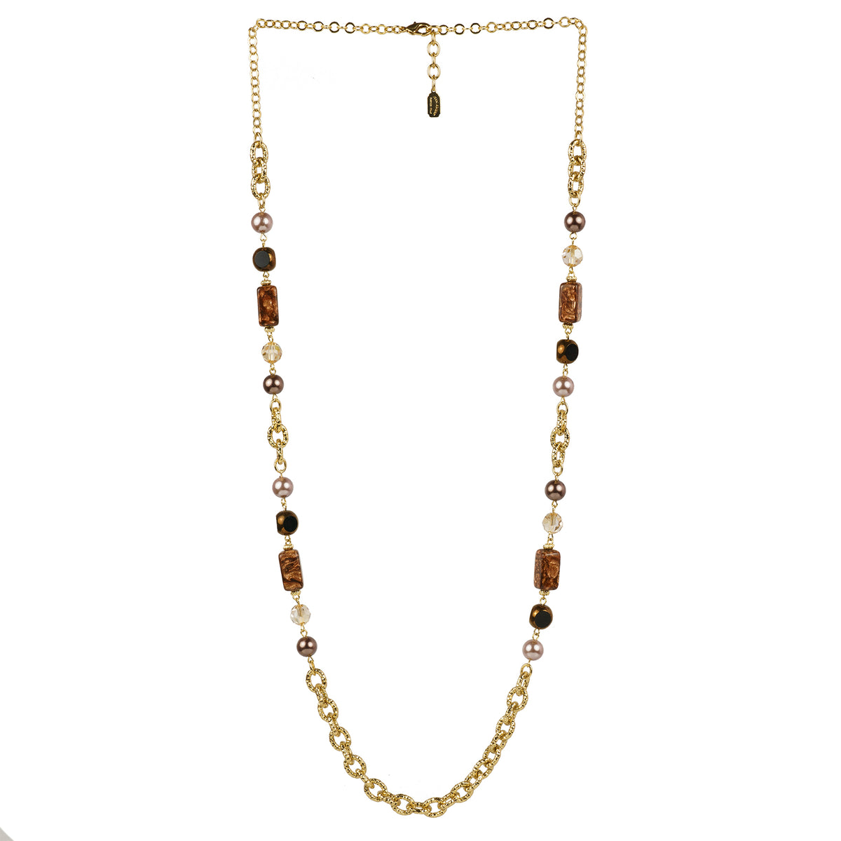 Long necklace of semiprecious stones and pearls