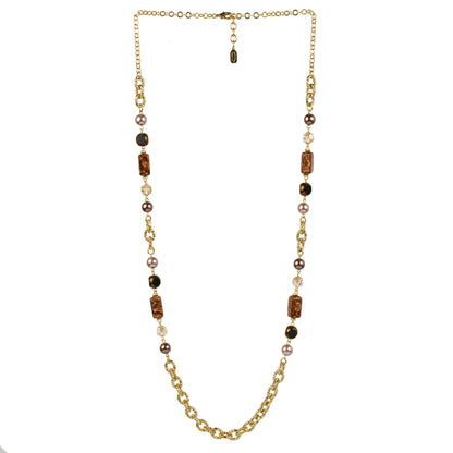 Long necklace of semiprecious stones and pearls
