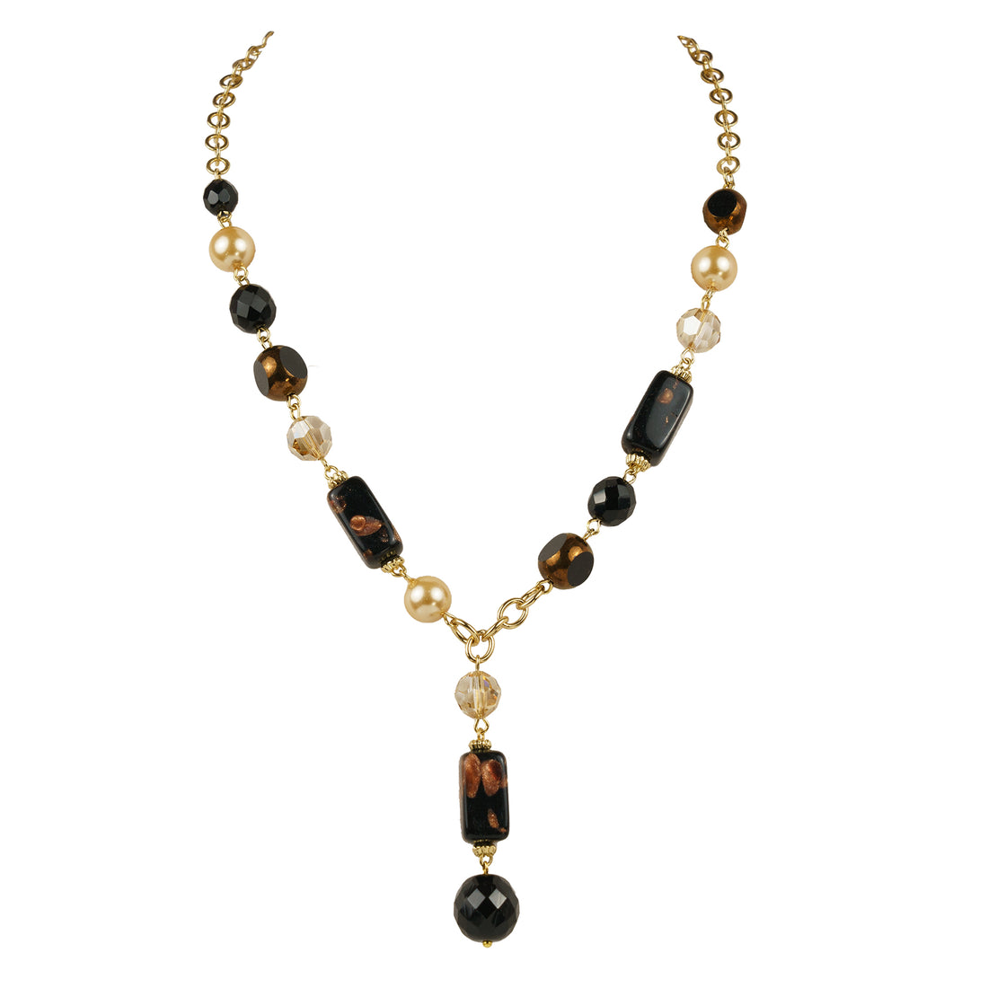 Long necklace of semiprecious stones and pearls
