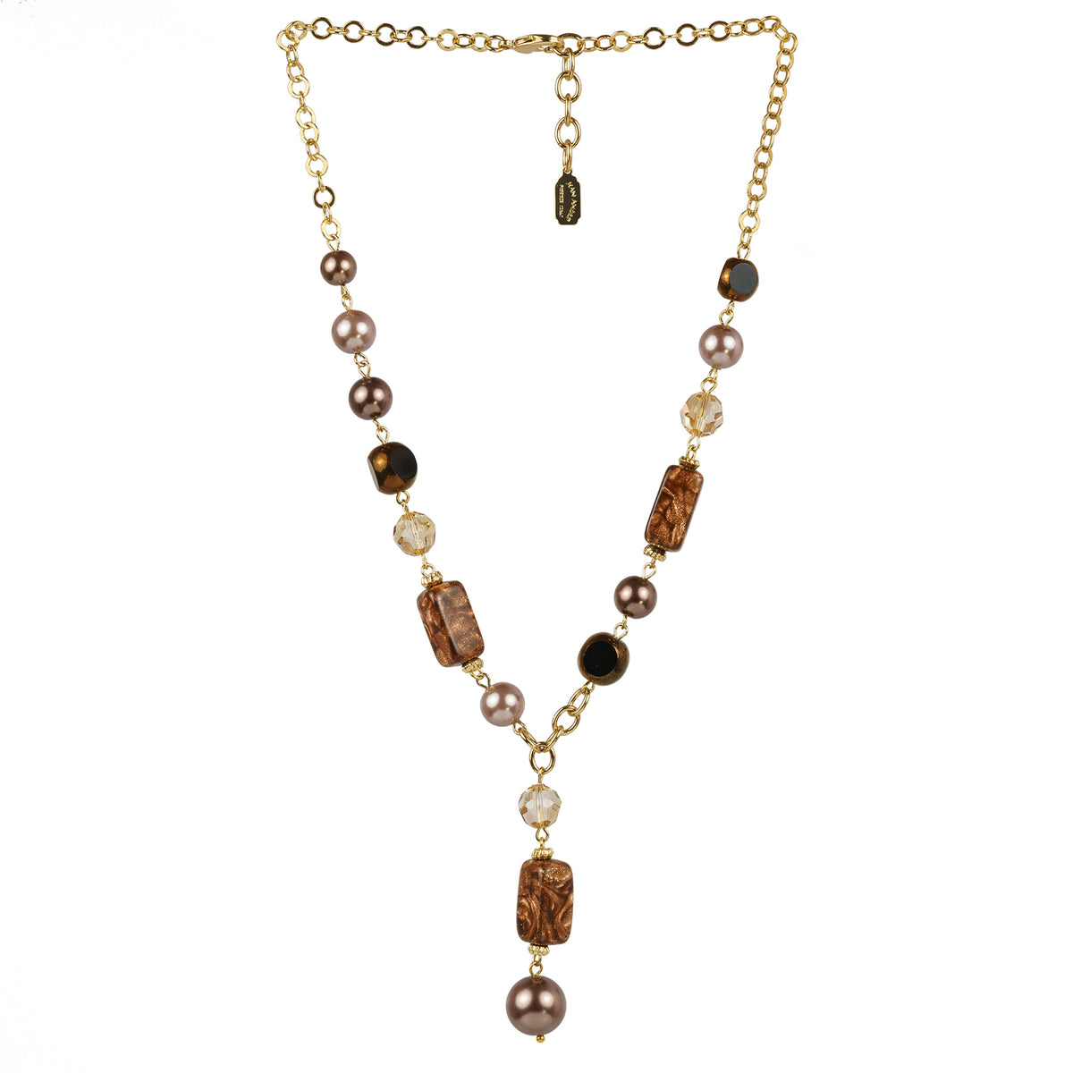 Long necklace of semiprecious stones and pearls