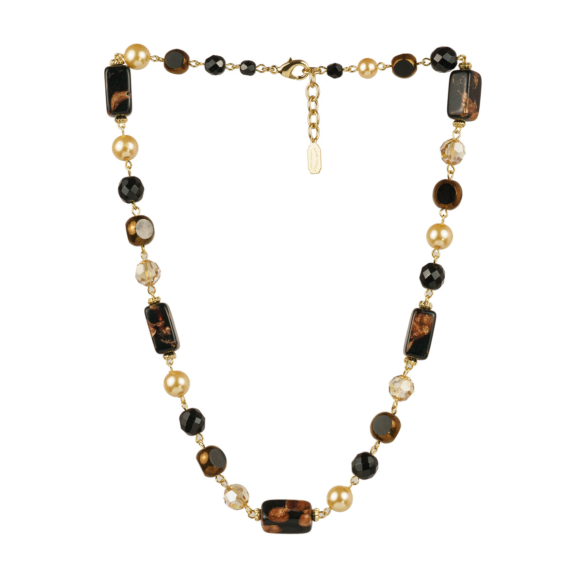 Long necklace of semiprecious stones and pearls