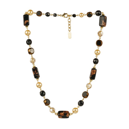 Long necklace of semiprecious stones and pearls
