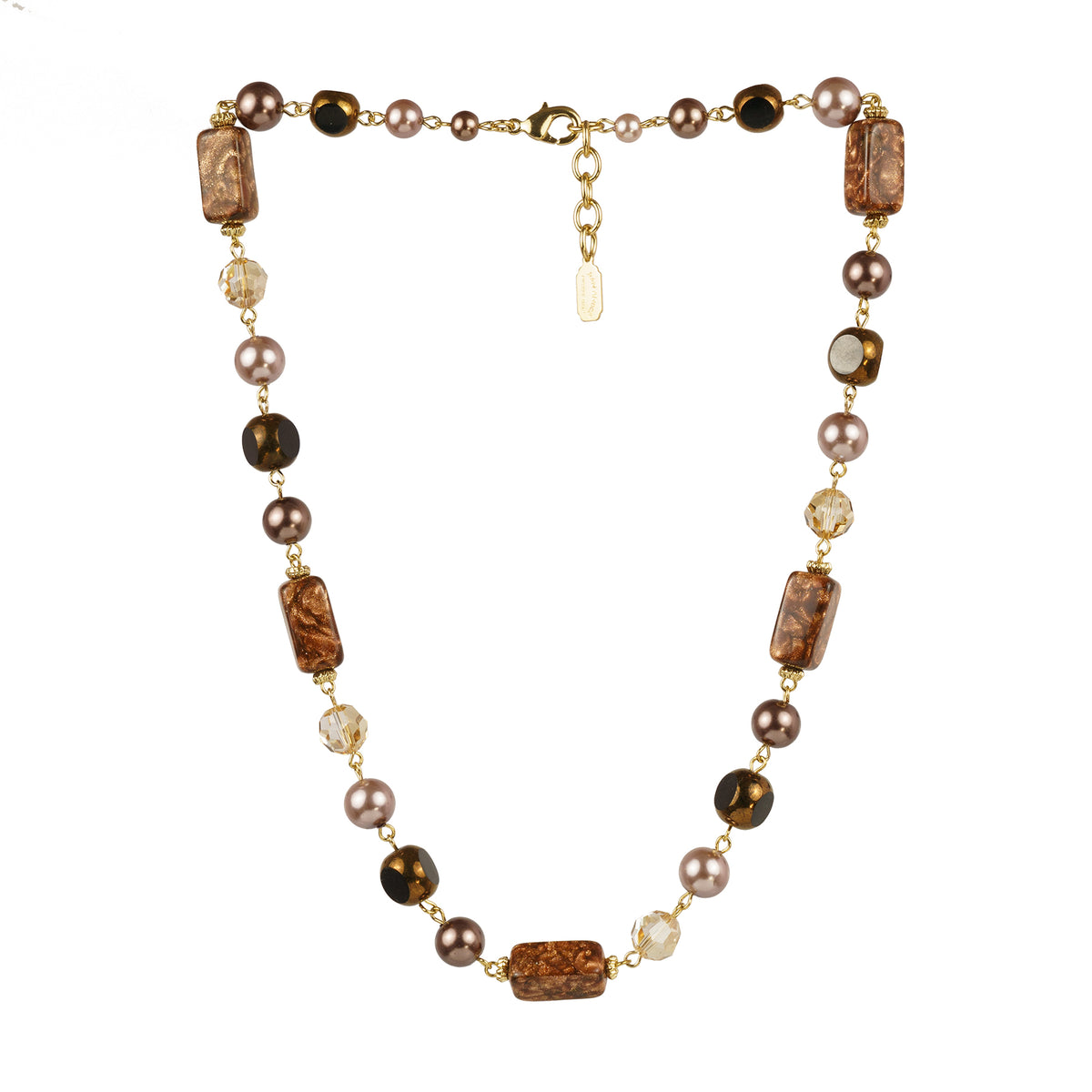 Long necklace of semiprecious stones and pearls