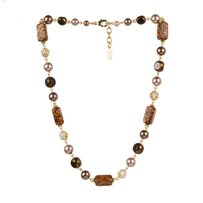 Long necklace of semiprecious stones and pearls