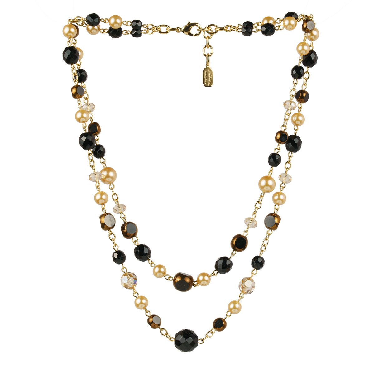Long necklace of semiprecious stones and pearls