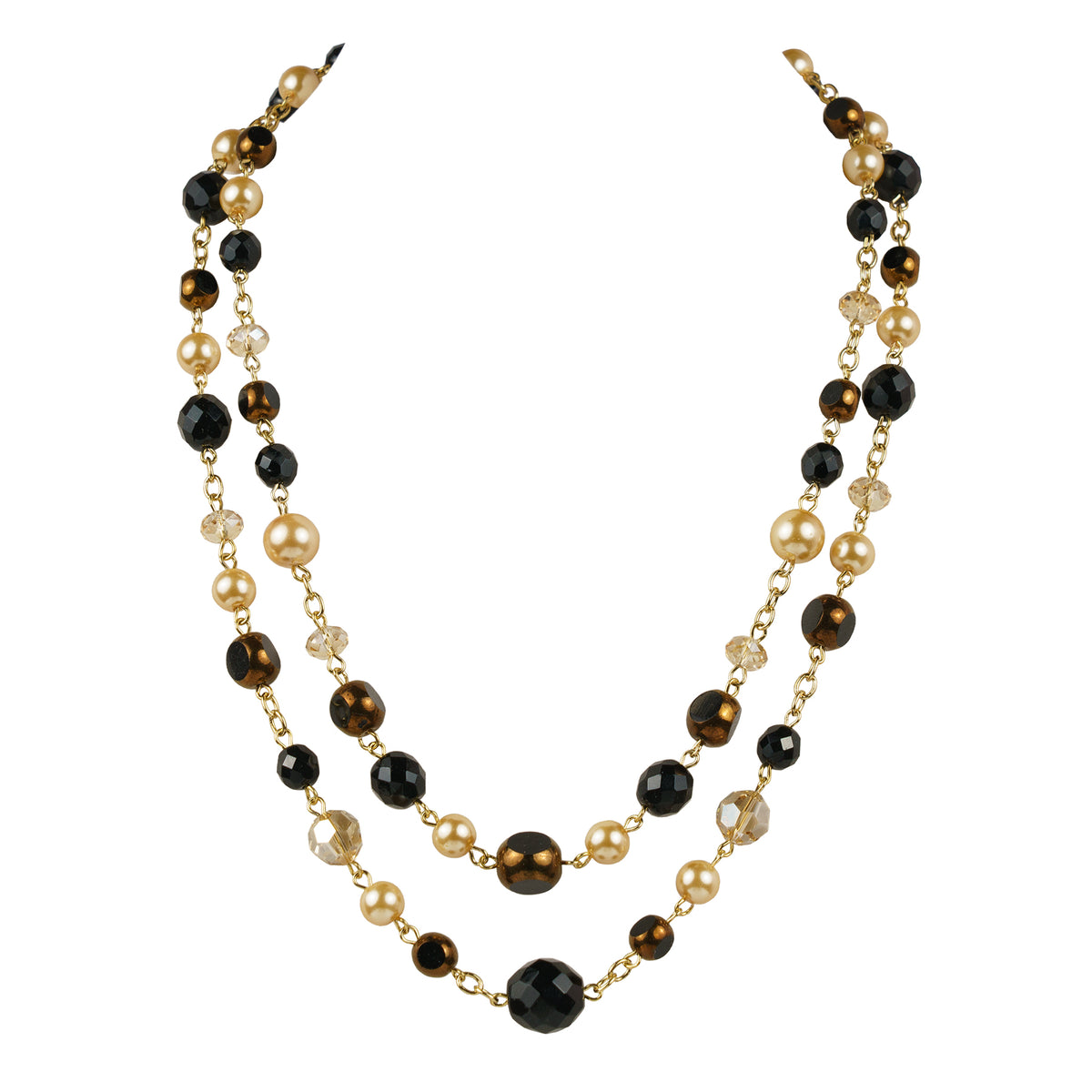 Long necklace of semiprecious stones and pearls