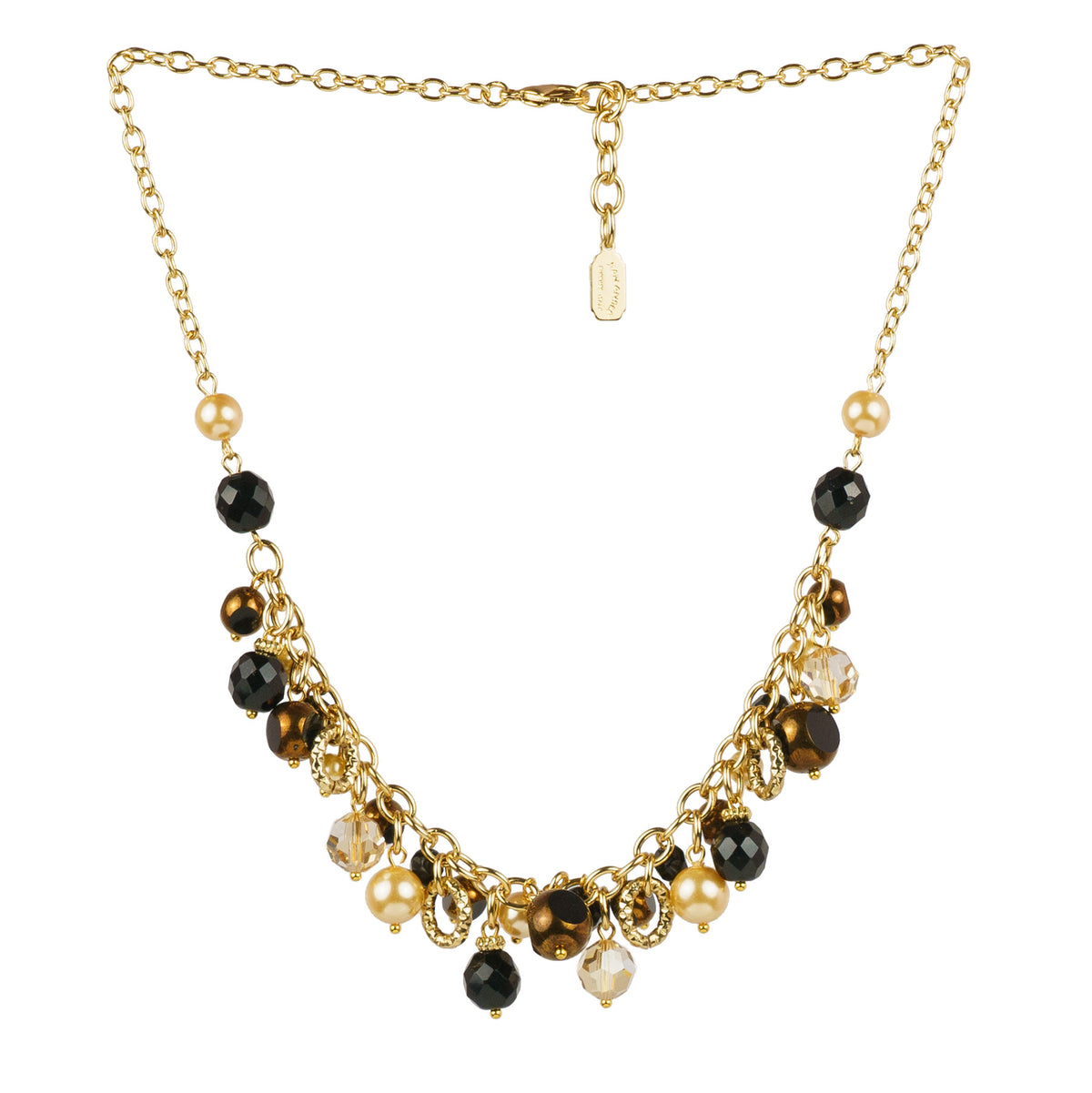 Long necklace of semiprecious stones and pearls