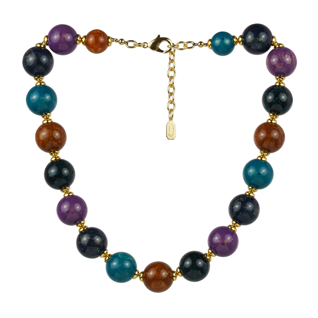 Multi-strand necklace of colored pearls and crystals