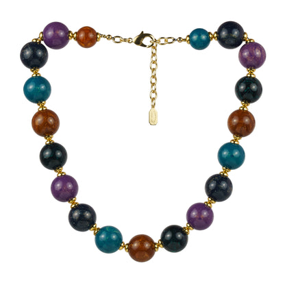 Multi-strand necklace of colored pearls and crystals