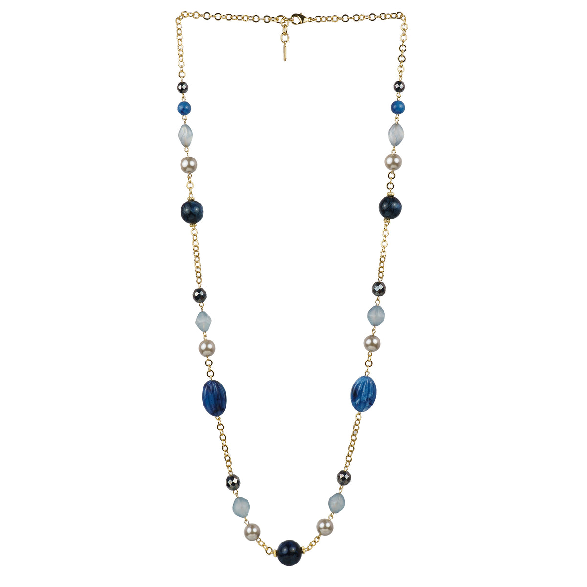 Collana lunga in resina vetri e perle