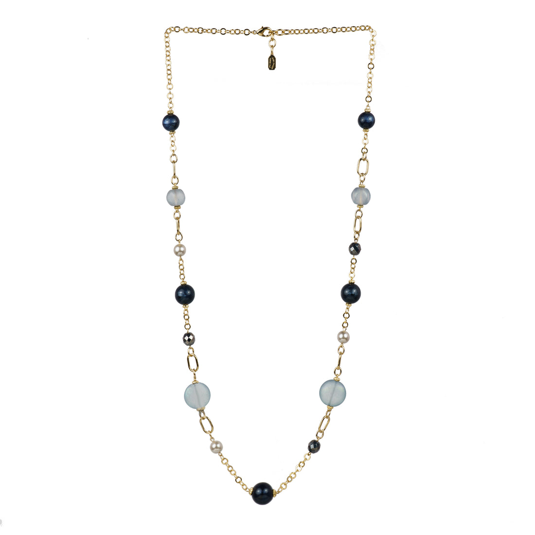 Collana lunga in resina vetri e perle