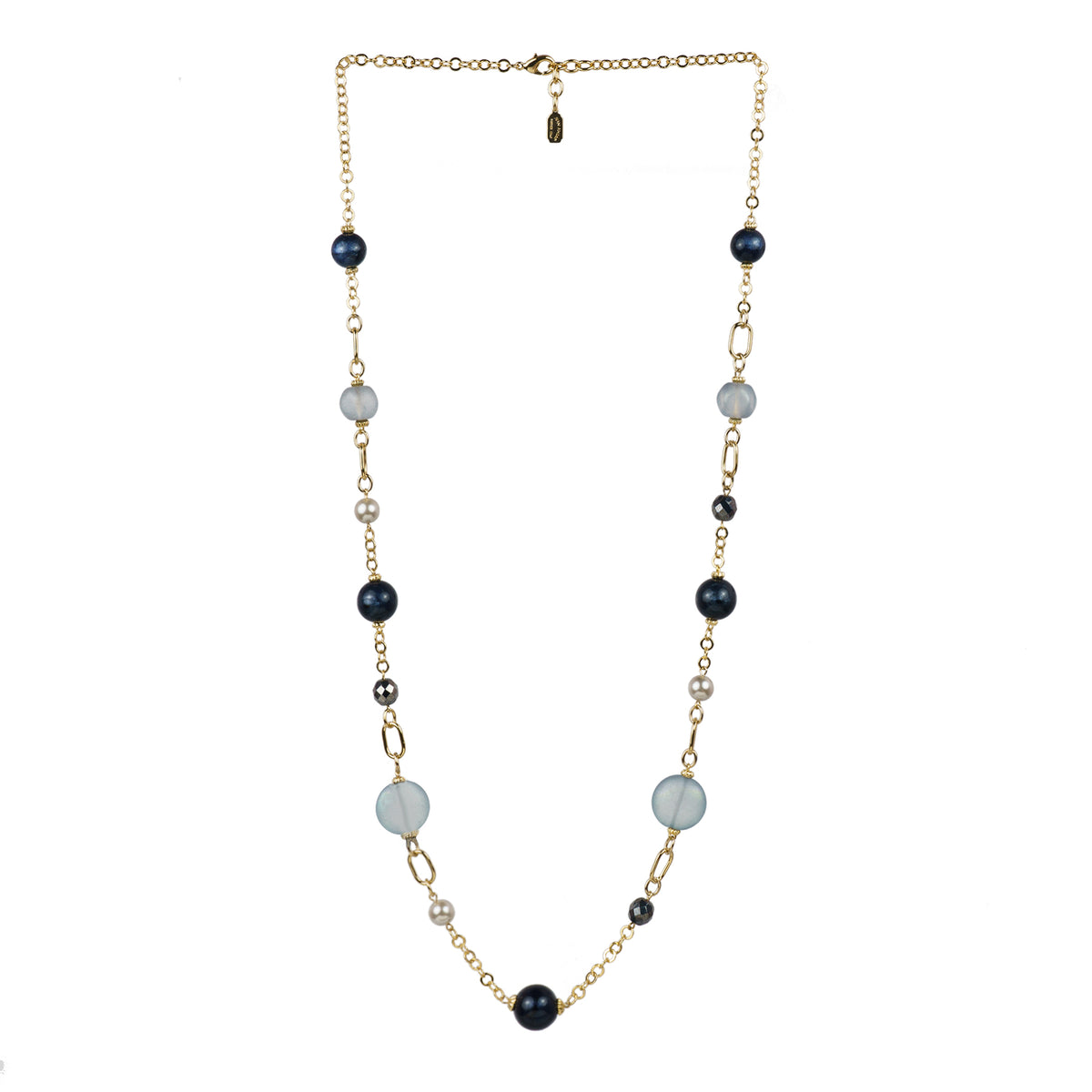 Collana lunga in resina vetri e perle