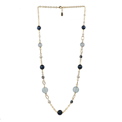 Collana lunga in resina vetri e perle