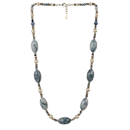 Long necklace of semiprecious stones and resin