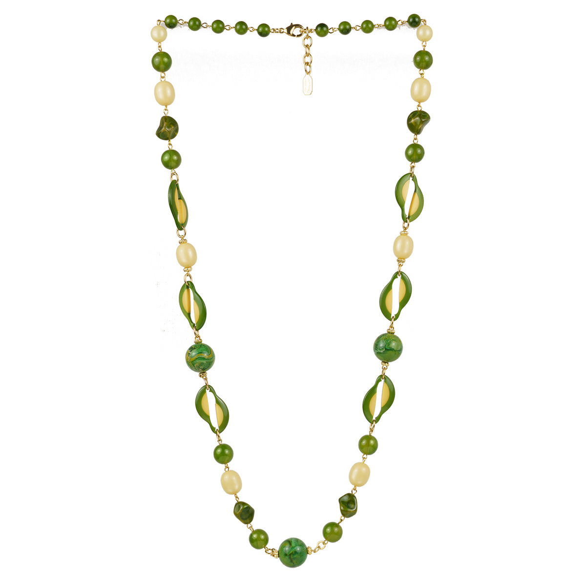 Multi-strand necklace of colored pearls and crystals
