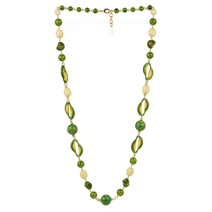 Multi-strand necklace of colored pearls and crystals