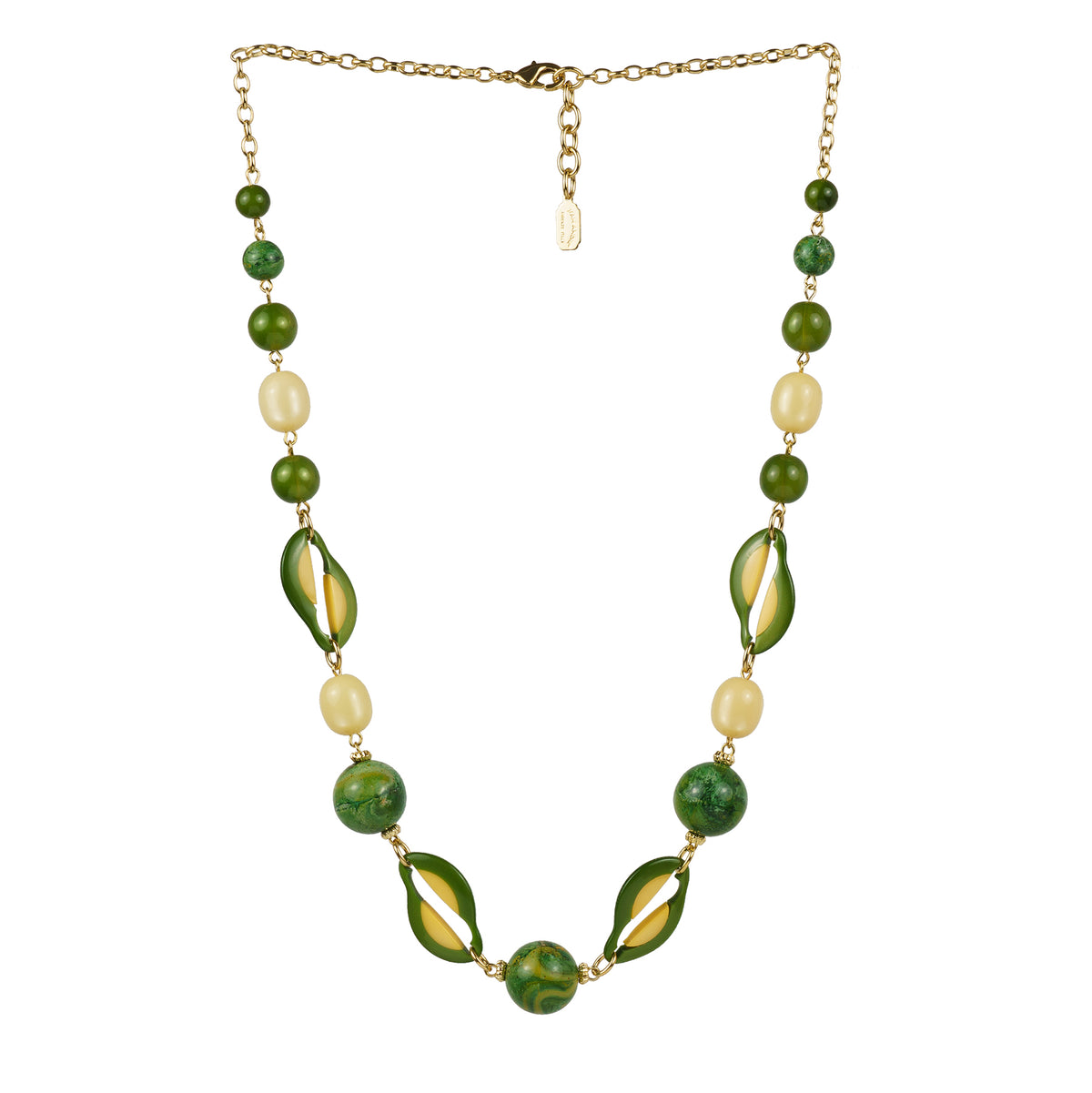 Multi-strand necklace of colored pearls and crystals