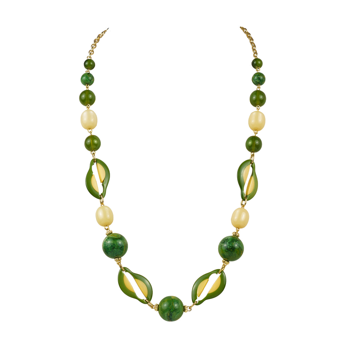 Multi-strand necklace of colored pearls and crystals