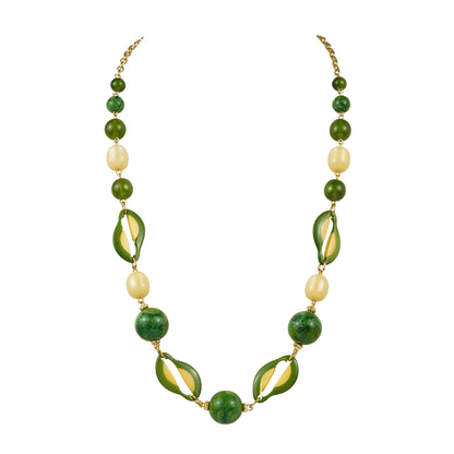 Multi-strand necklace of colored pearls and crystals