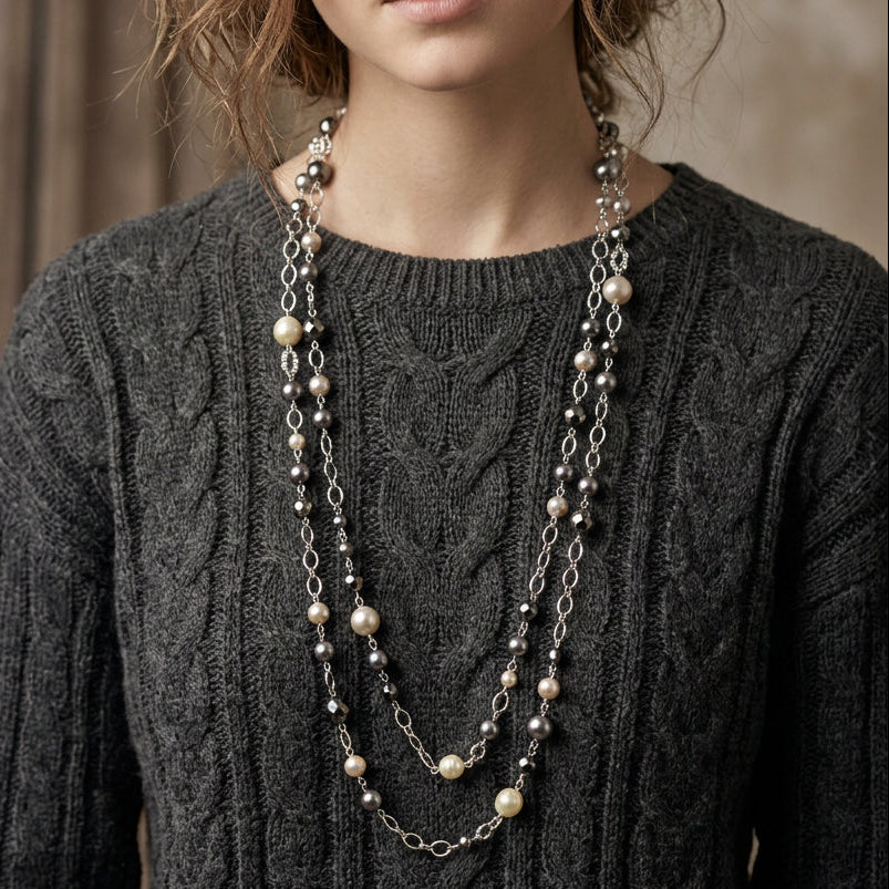 Multi-strand pearl and crystal choker