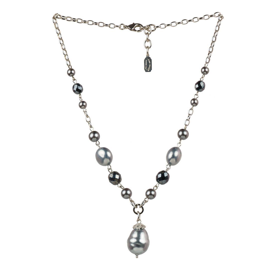 Collana girocollo in perle e cristalli con pendente