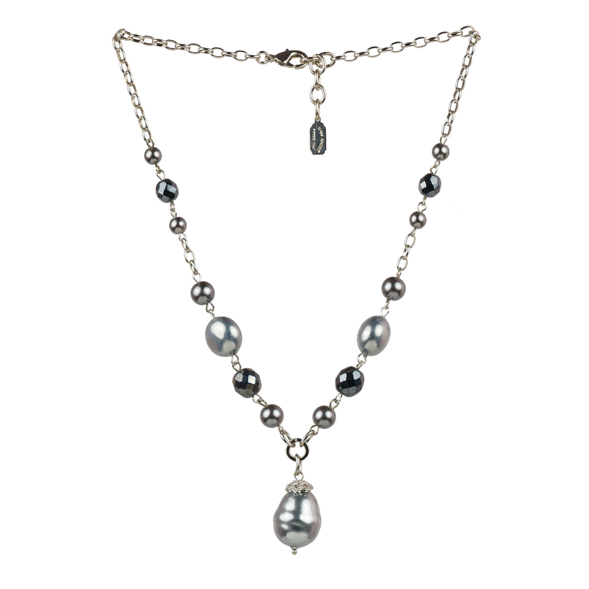 Collana girocollo in perle e cristalli con pendente