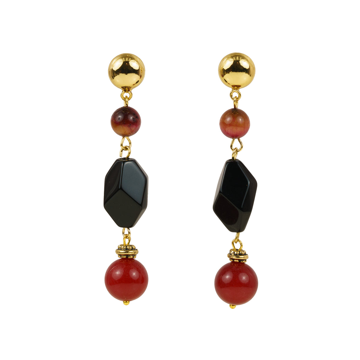 Pendant earrings in semi-precious stones and pearls