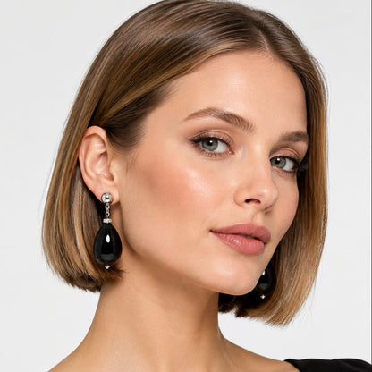 Hoop earrings with black crystal pendants
