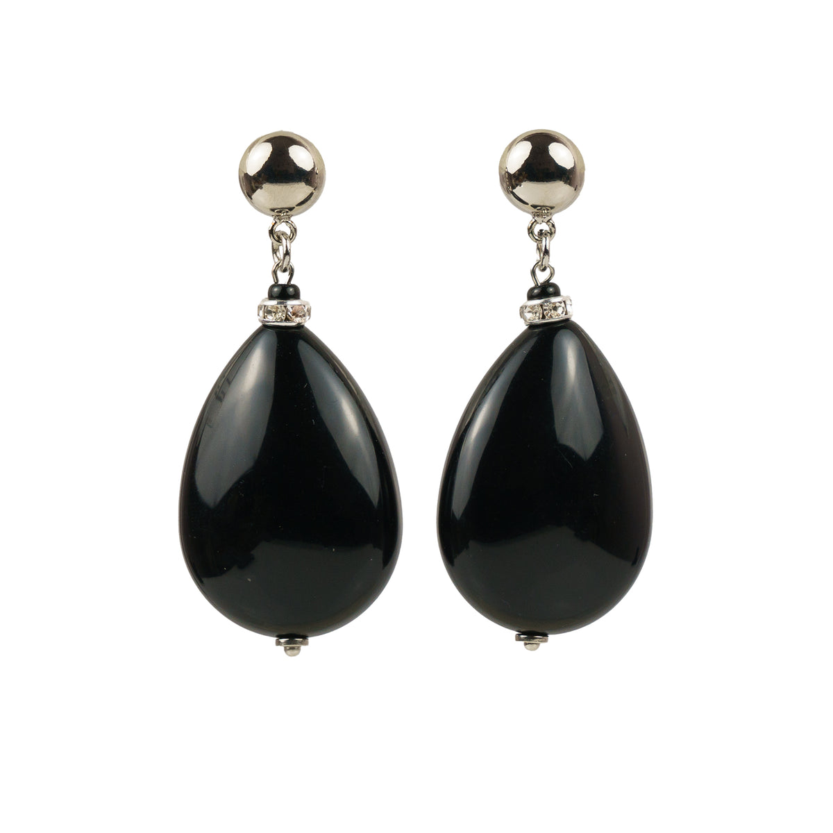 Hoop earrings with black crystal pendants