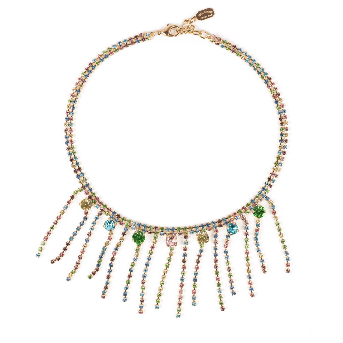 Choker necklace with multicolored crystal fringe