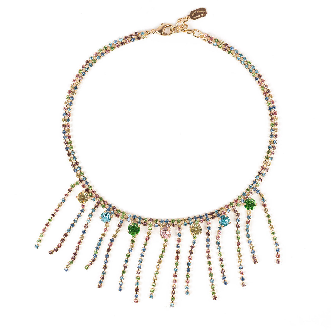 Collana girocollo con frangia di cristalli multicolore