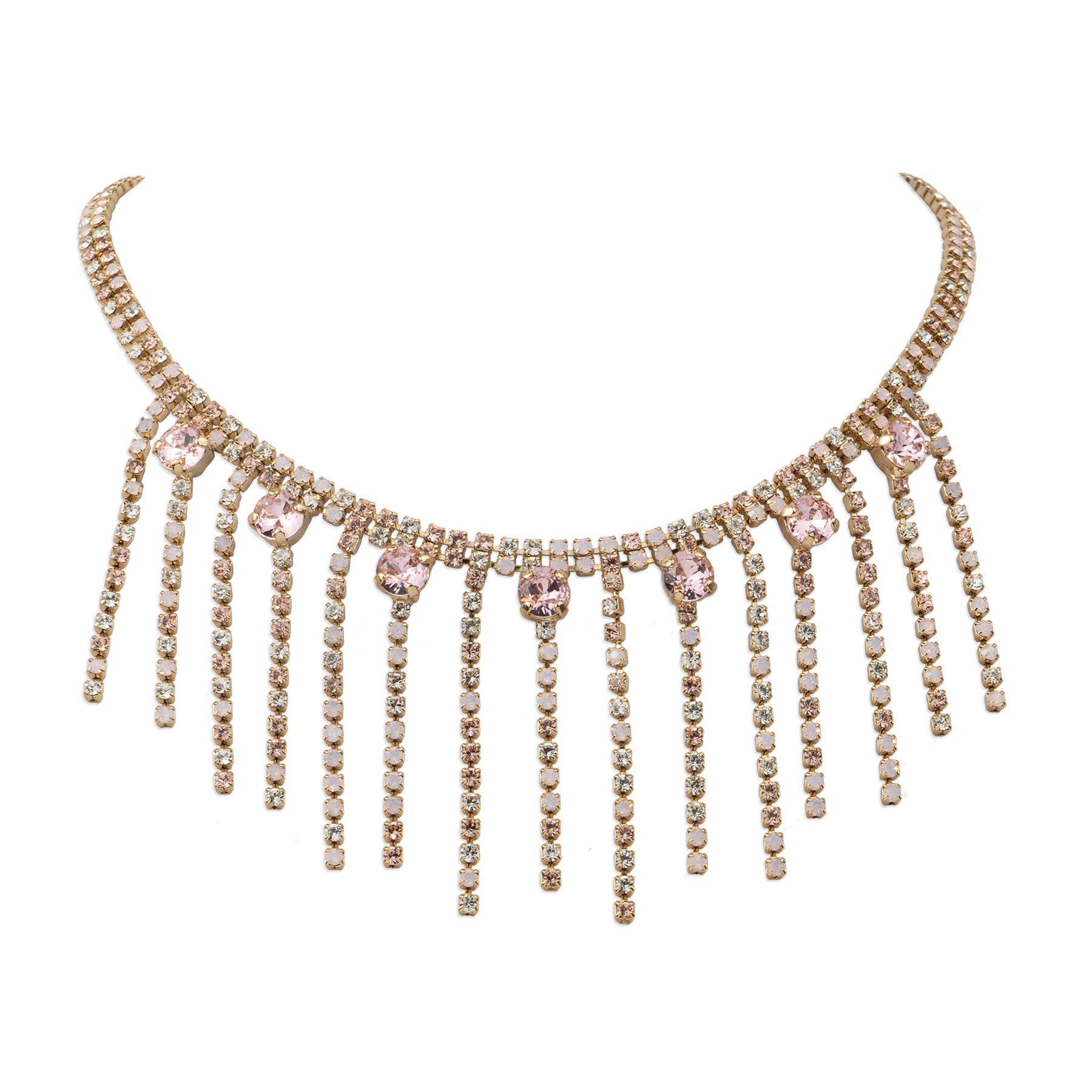 Choker necklace with multicolored crystal fringe