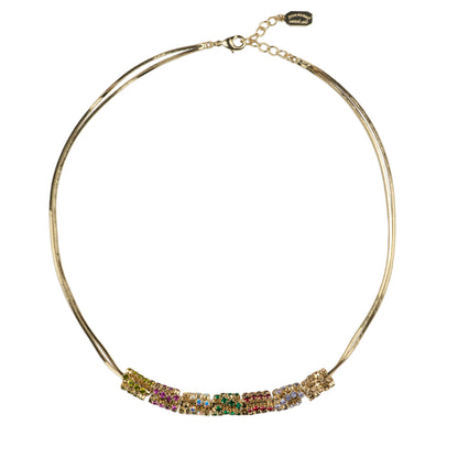 Choker with two strands of chain and colored rhinestone cylinders