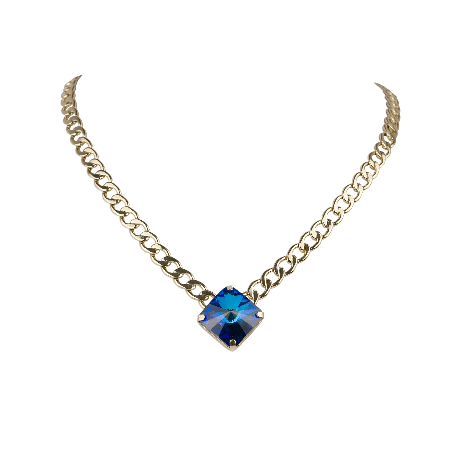 Girocollo di catena con centrale quadrato di cristallo Swarovski