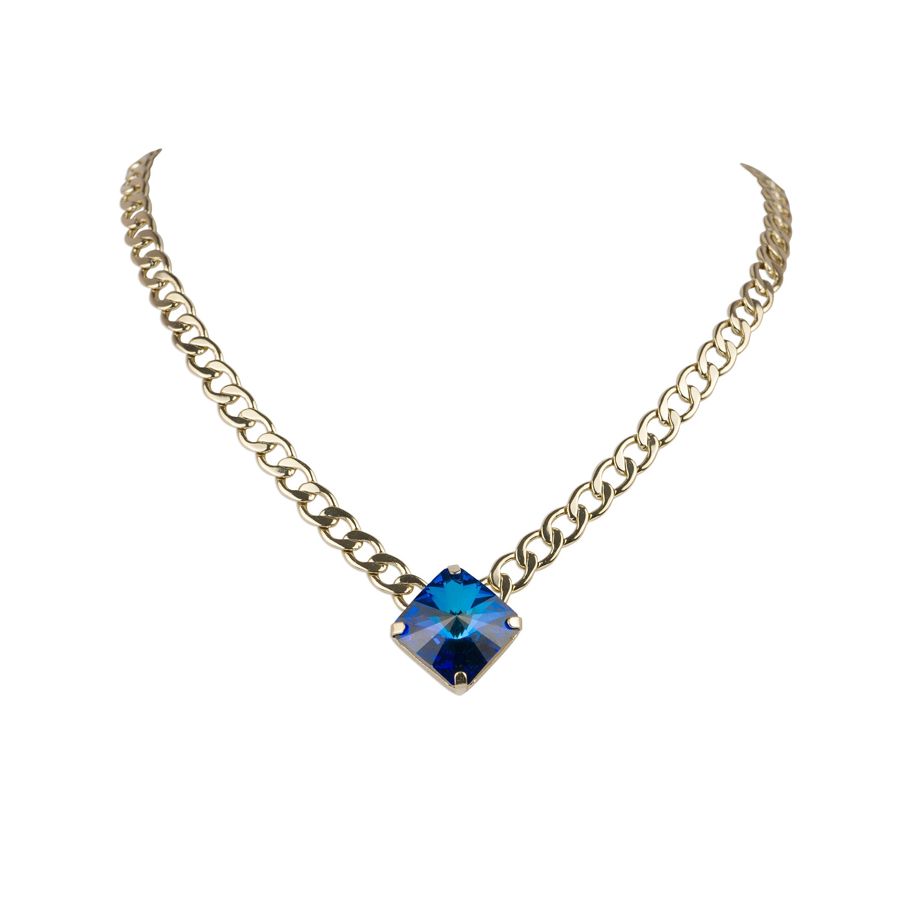 Girocollo di catena con centrale quadrato di cristallo Swarovski