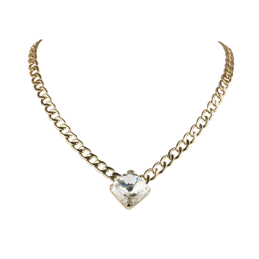 Chain choker necklace with Swarovski crystal square