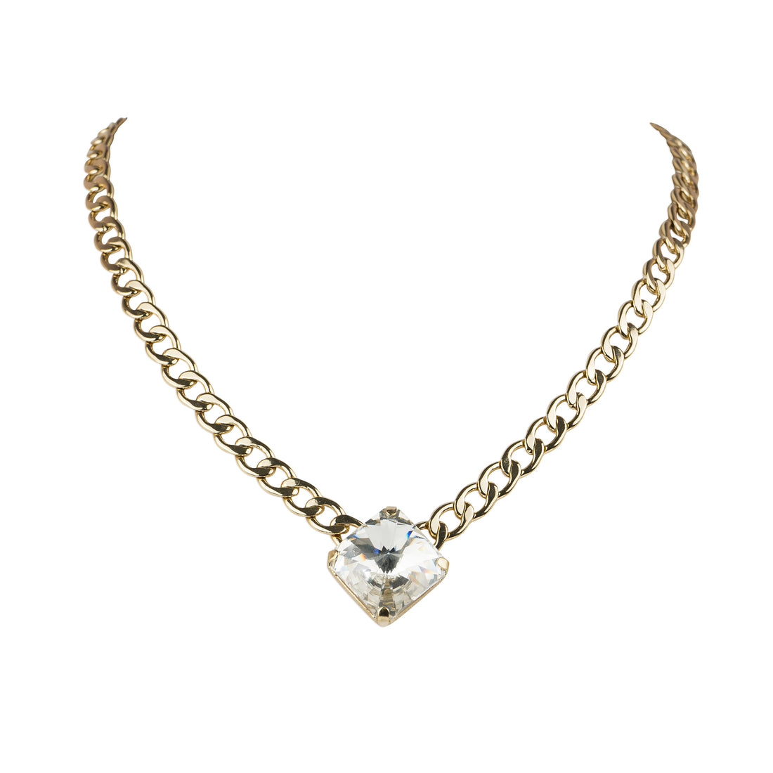 Girocollo di catena con centrale quadrato di cristallo Swarovski