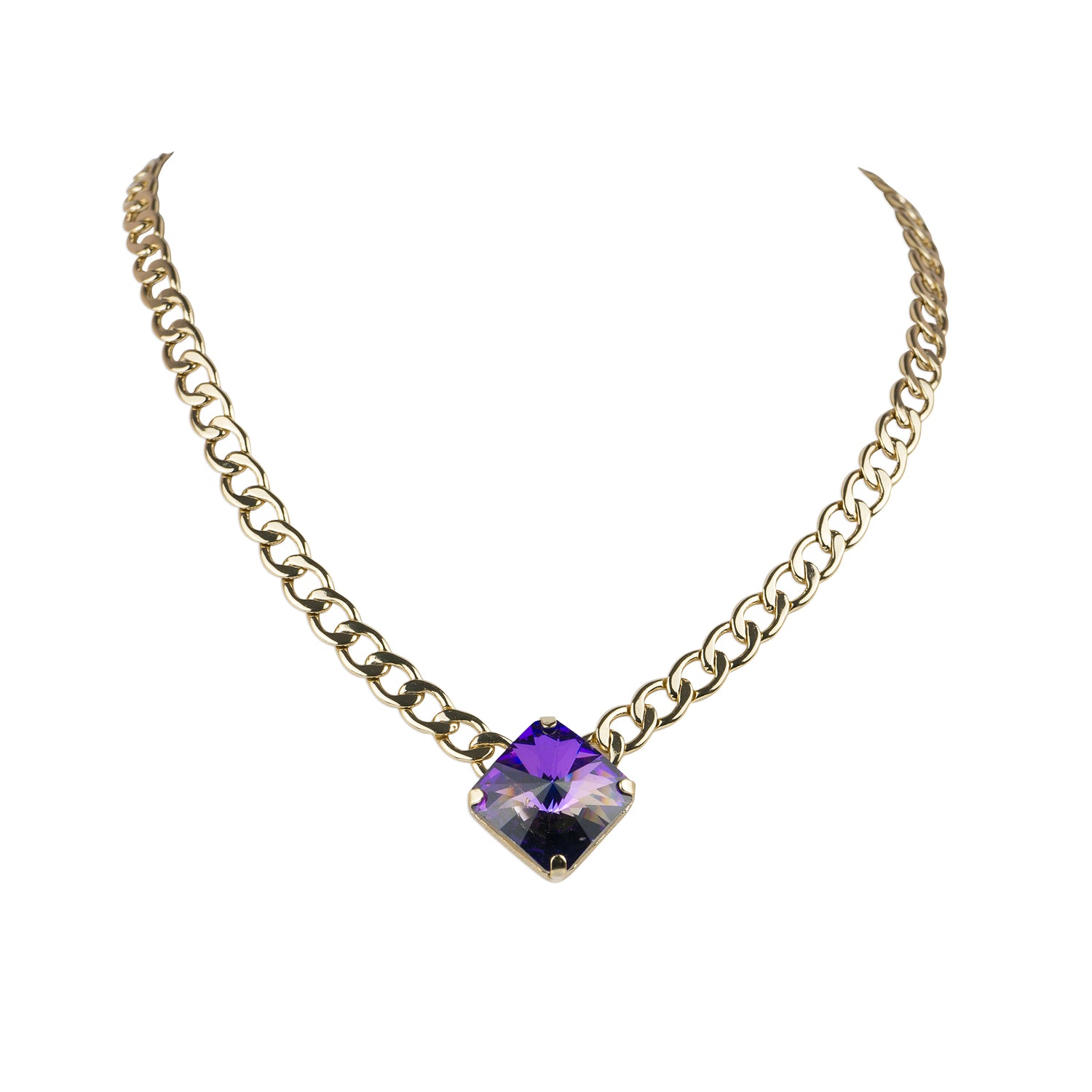 Girocollo di catena con centrale quadrato di cristallo Swarovski