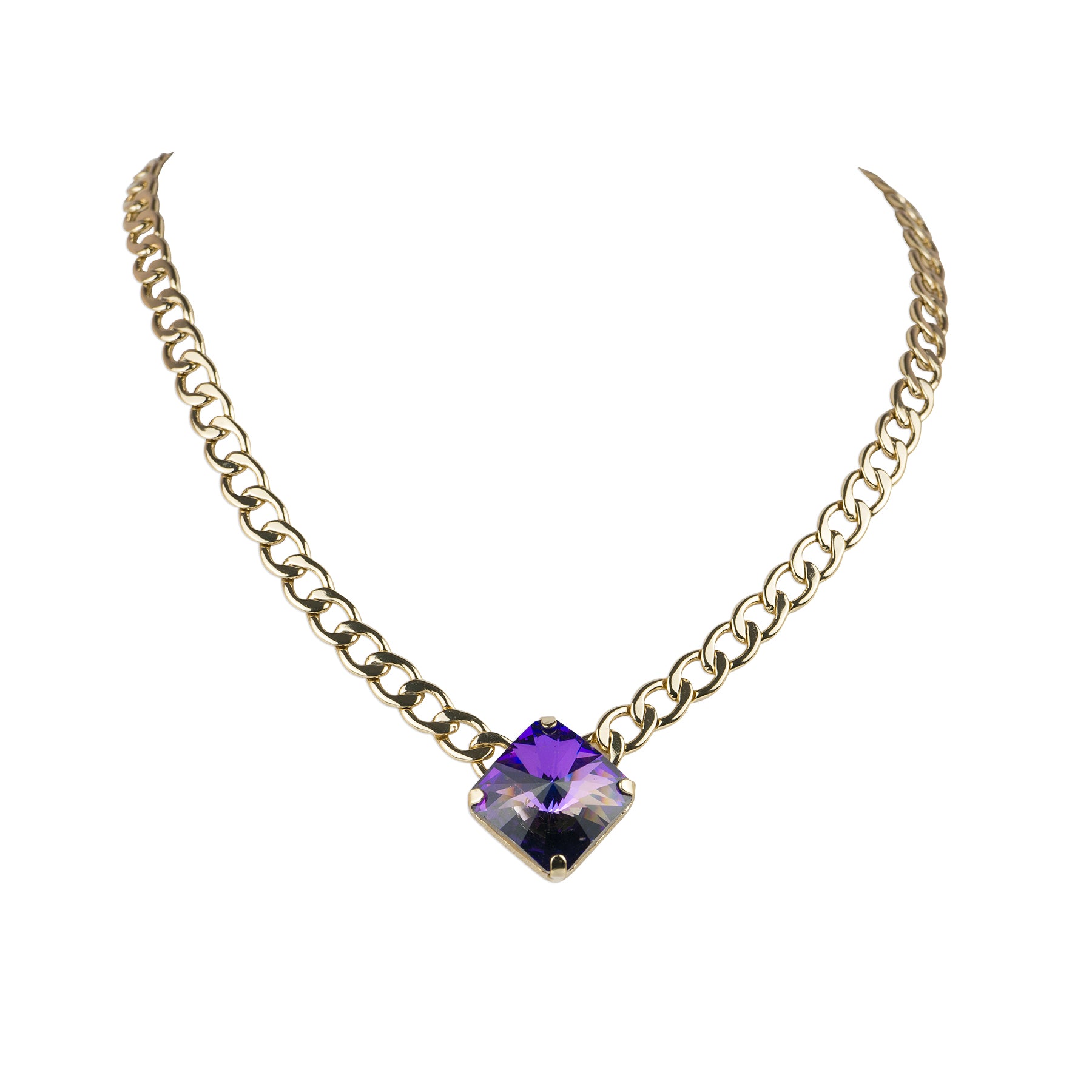 Girocollo di catena con centrale quadrato di cristallo Swarovski