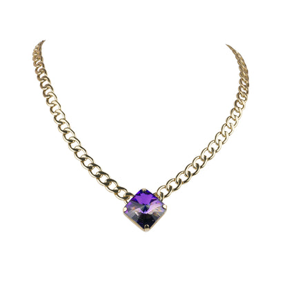 Girocollo di catena con centrale quadrato di cristallo Swarovski