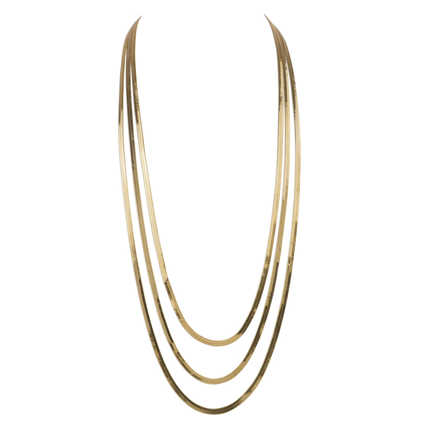 Three strand flat snake chain necklace