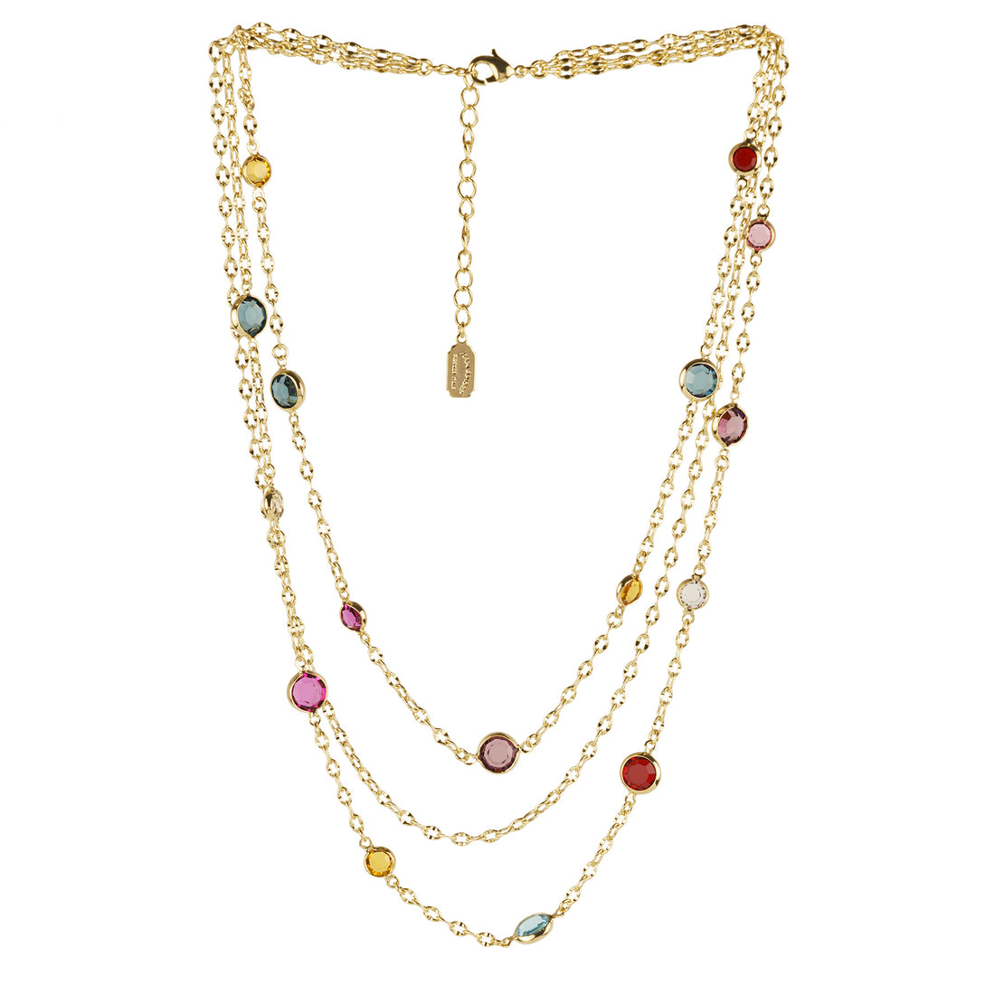 Collana girocollo 3 fili di catena e cristalli multicolore